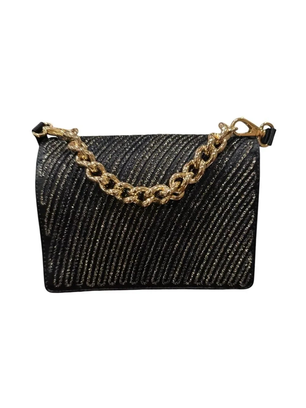 Salvatore Ferragamo Black & Gold Glitter 2way Vara Bow Ginny Crossbody Bag Auth
